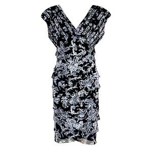 Adrianna Papell Dress Black White Shutter Pleat Sleeveless Sheath V-Neck-10